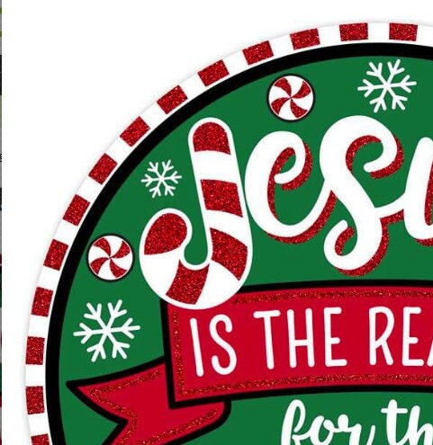 Glittered Jesus is the Reason Metal Sign: Christmas Wreath Attachment