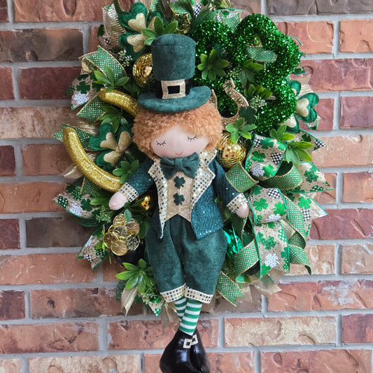 St. Patrick's Day Wreath, Leprechaun Wreath, Shamrock decor, Lucky Clover decoration