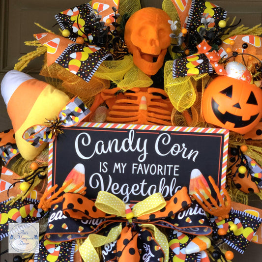 Whimsical Candy Corn Skeleton Wreath