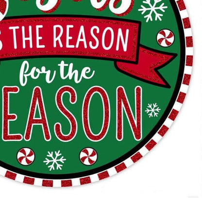 Glittered Jesus is the Reason Metal Sign: Christmas Wreath Attachment