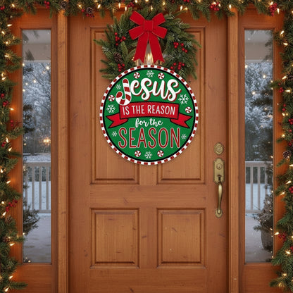Glittered Jesus is the Reason Metal Sign: Christmas Wreath Attachment