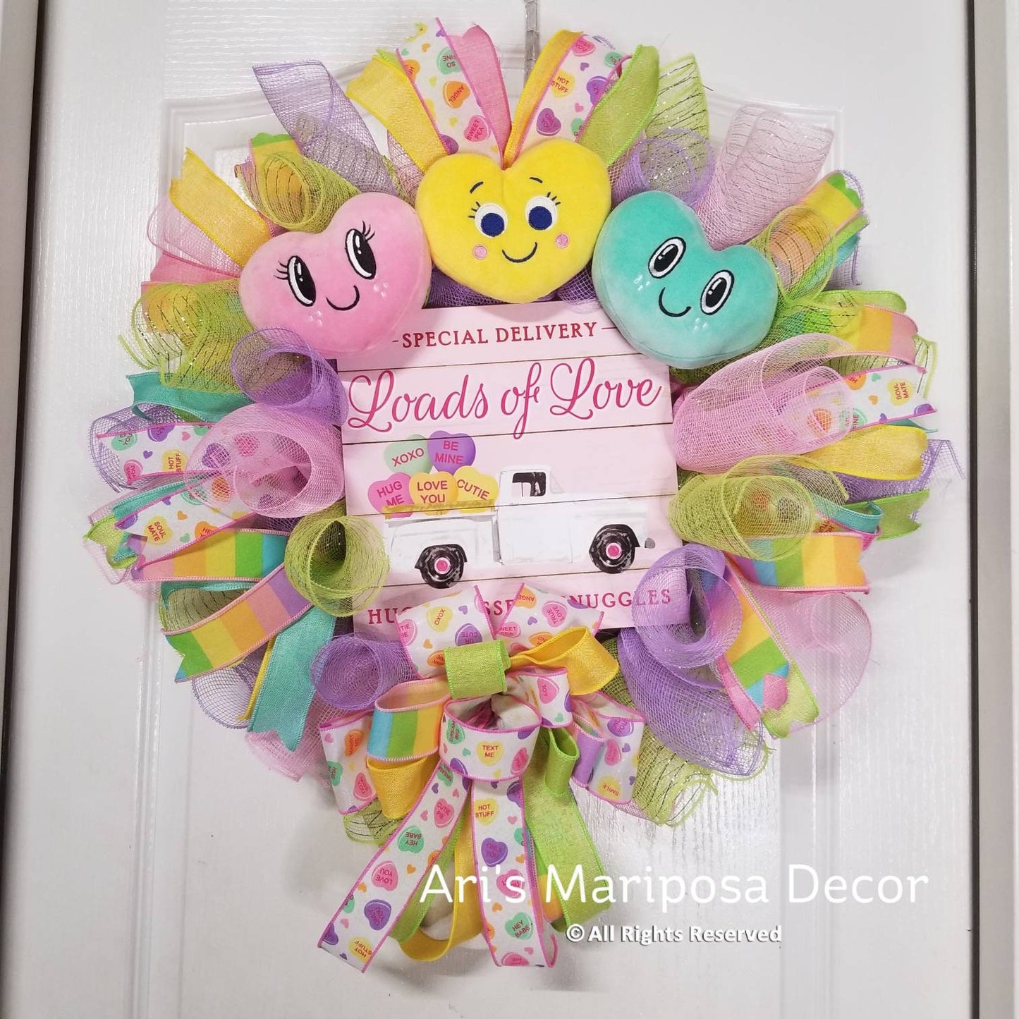 Valentine's Day Heart Wreath | Pastel Candy Door Décor | Sweetheart Gift