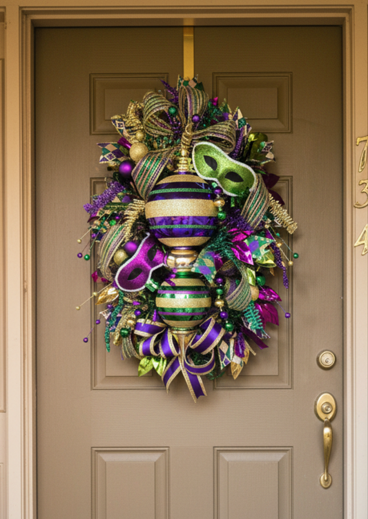 Whimsical Mardi Gras Finial Wreath