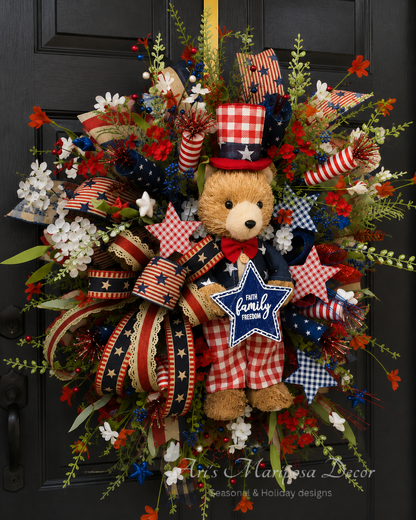 American Liberty Bear Patriotic Wreath