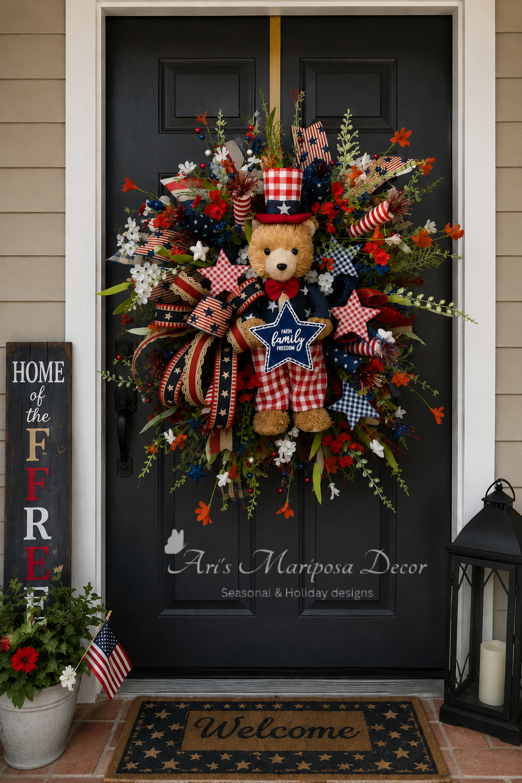 American Liberty Bear Patriotic Wreath