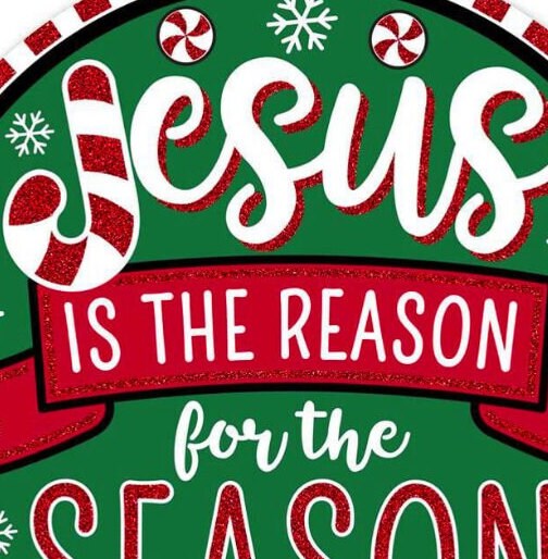 Glittered Jesus is the Reason Metal Sign: Christmas Wreath Attachment
