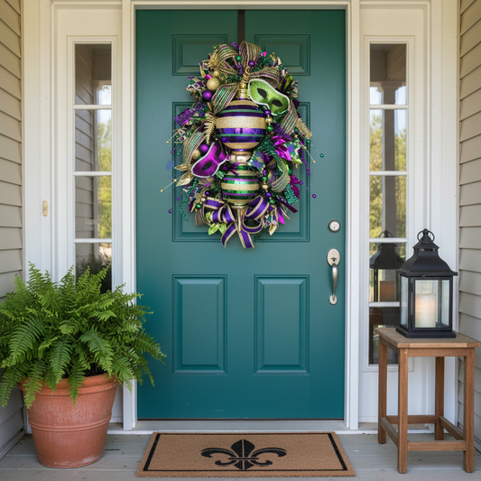 Extra Large Mardi Gras Swag on Front Door